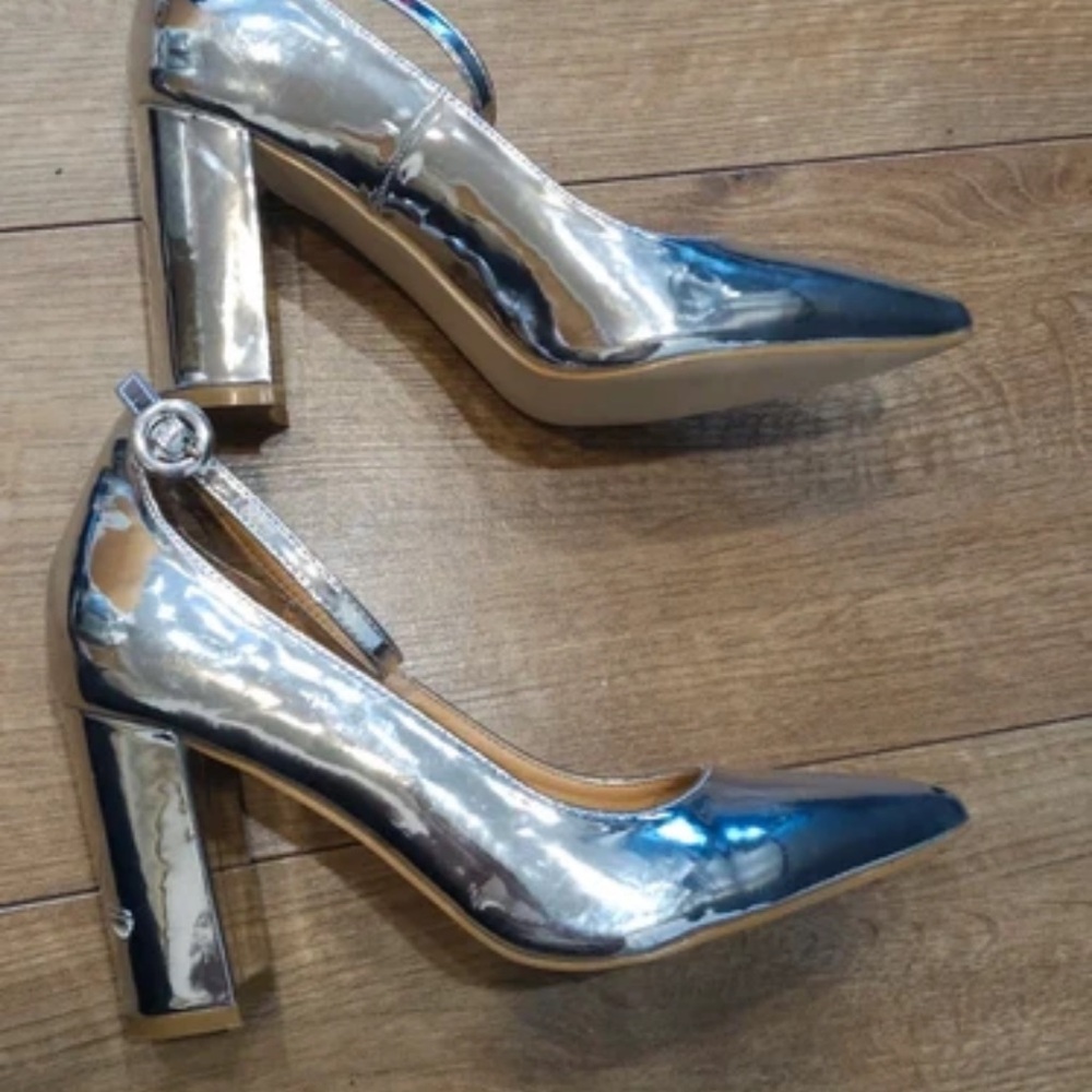 Elegant Silver Block Heel Pumps